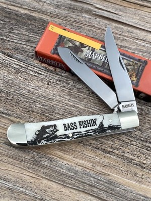 MARBLES *b NATURAL BASS FISHING TRAPPER KNIFE KNIVES