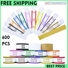 600Pcs Money Bands for Cash - Self-Adhesive Money Wrappers for Bills, Currency S
