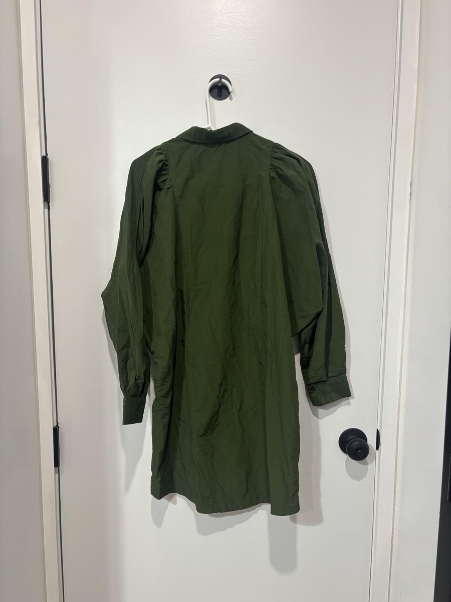 Topshop Green Solid Button-Up Shirt Collared Long Sleeve Button Closure View 2