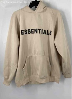 Essentials Mens Cream Cotton Long Sleeve Pockets Pullover Hoodie Size Large