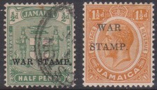 (F404-14) 1916-19 Jamaica 2 sellos 1/2d y 1 1/2d O/P sello de guerra (N)