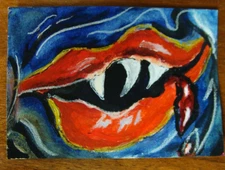ACEO ART CARD Vampire  ghoul bite  modern acrylic painting 2.5" x3.5" Tarrantts