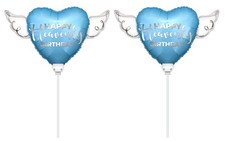 Heavenly Balloons Happy Heavenly Birthday Blue 8" Heart Balloon on a Stick wi...