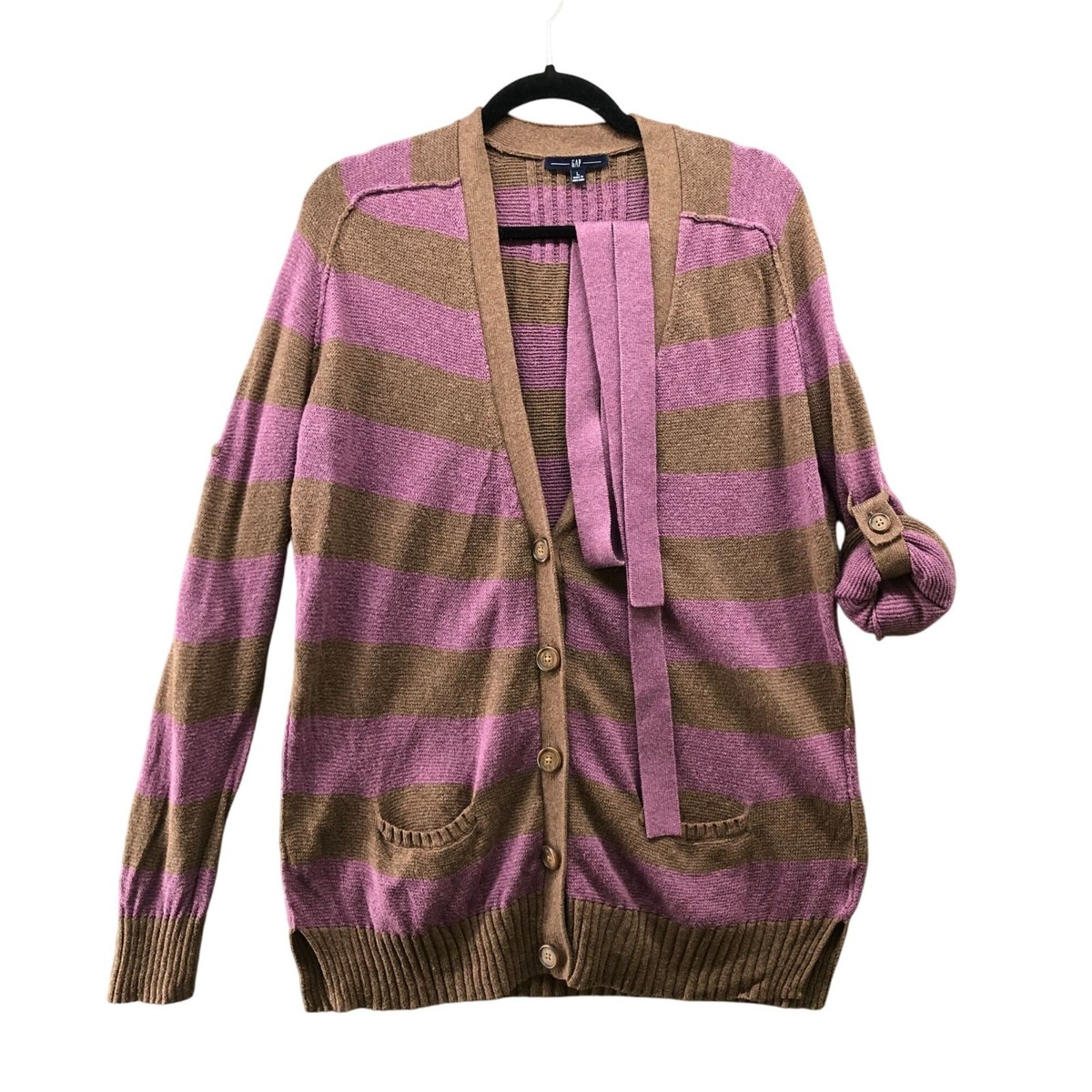 Gap Relaxed Cardigan Womens L Purple Brown Striped V-Neck Button Front  Alpaca
