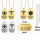 Personalized Engraving Necklace Medical Alert ID Dog Tag Pendant Stainless Steel