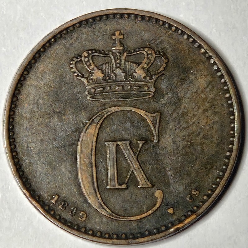 1889 CS DENMARK 2 ORE KM-793.1 N-4140 CIRCULATED ORIGINAL SURFACES VF+ DETAILS
