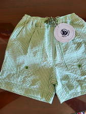 Petit Bateau Boy's 18 Mo Green/White Striped Board Shorts Drawstring Mesh Lined