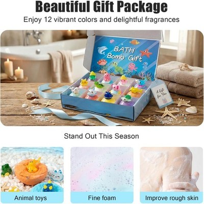 12 Pack Kids Bath Bomb with Hidden Ocean Toys Ocean Theme Sea Salt