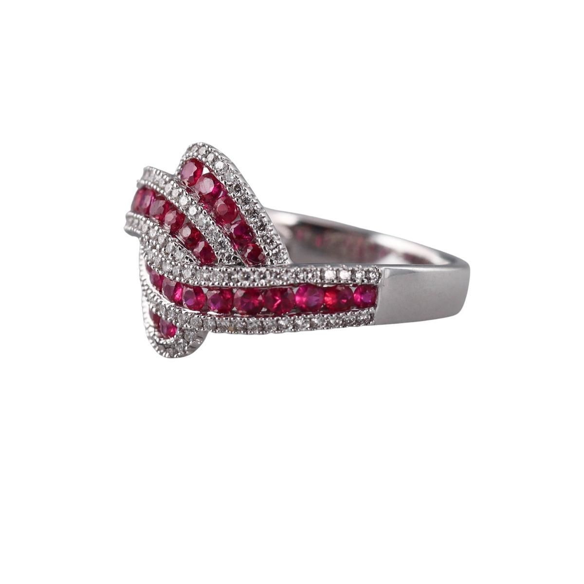14k Gold Diamond Ruby Crossover Ring - image 2
