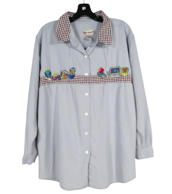 VTG BECHAMEL Denim TEACHER DESK SCHOOL EMBROIDERED Button-Up SHIRT/TOP Sz 2X
