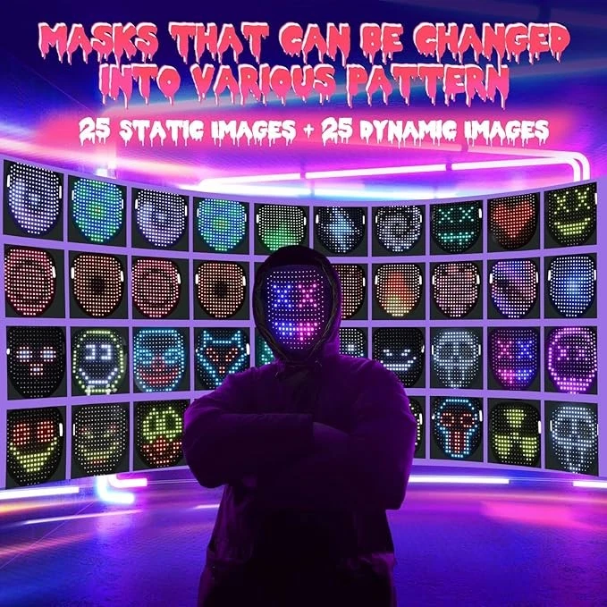 LED-Maske mit Gestenerkennung, LED Maske Gesicht Halloween, LEDs Leuchtmaske - Bild 2 von 4