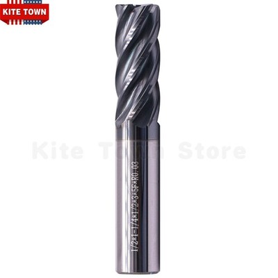 5 Flute Variable Carbide 1/2''x1-1/4''x3'' End Mill - .030'' Radius - AlCrN Coated