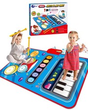 Musical Mat Piano Drum Toy for 1 Year Old Boys Girls Gifts Blue Toddler Learning