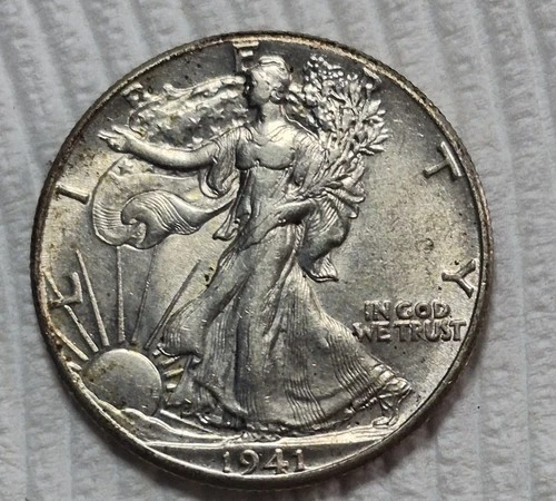 1941 P Liberty Walking Silver Half Dollar. Estimated Almost Unc 55. Toned A0787.