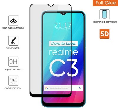 Protector Gehärtetes Glas Komplett 5D Full Glue Schwarz für Realme C3 Glas