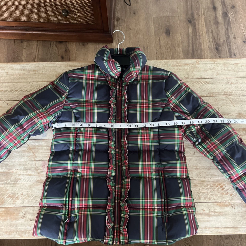 NWT TALBOTS LADYS TARTAN PLAID RUFFLE ZIP FRONT PUFFER JACKET SIZE XS - Image 3 of 4