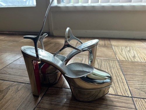 Christian Louboutin Women's Silver Loo Metallic Platform Pumps Heels Shoes Sz 37