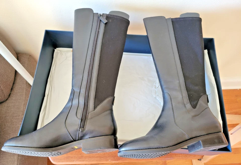 Botas de montar Cole Haan Noelle de cuero negro hasta la rodilla talla 8,5 39 Foto 3 de 4