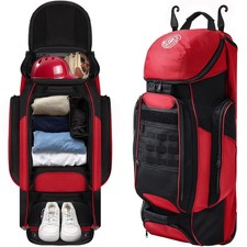 Catchers Gear Bag with Wheels, Rolling Baseball Softball Bag with 4 Bat Sleev...