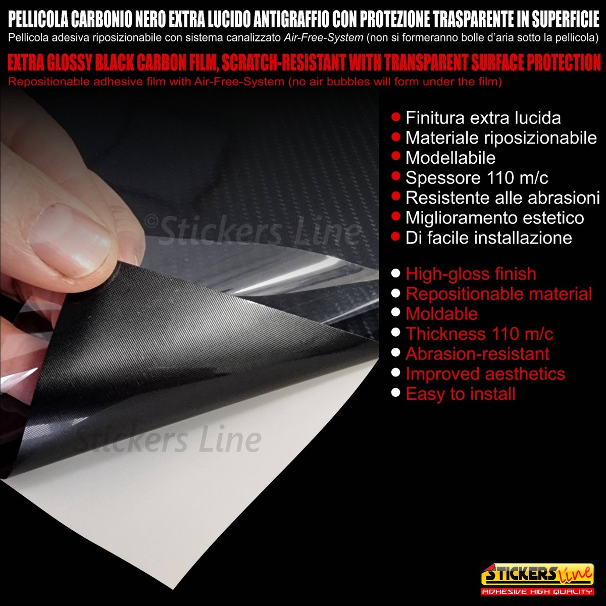 Pellicola adesiva lucido perlescente nero APA made in Italy car wrapping h152 Misura - 152cm x 100cm