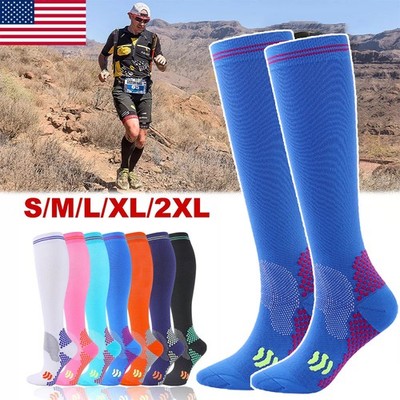 3 Pairs Women Compression Socks Creative Knee High Stockings Running 20-30 mmHg