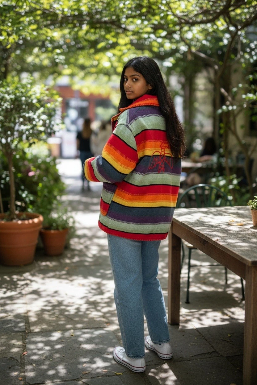 Vtg 90s United Colors of Benetton Aztec Wool Hooded Jacket Made in Italy Fit M-L