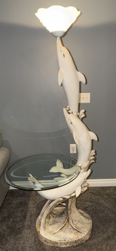 Vintage 6’ 4” Dolphin Corner / End Table W/ Lamp - Sea Life - Ocean / Salt Life
