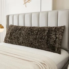  Faux Fur Fluffy Body Pillow Cover Luxury Shaggy 21" x 54" Ombre Dark Grey