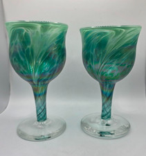 Ron Hinkle Pair of Hand Blown Wine Goblets signed 2003 6"