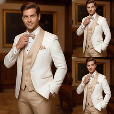 Business Formal 3Pcs Suits for Men Wedding Groom Prom Party Jacket PatchworkCoat