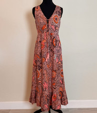 Madewell Lace-Up Ruffle-Hem Midi Dress in Bali Blooms Boho Size XS