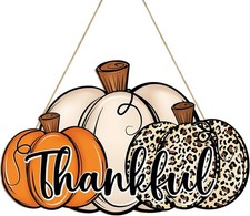 Wooden Pumpkin Wreath Fall Decor Front Door Sign Autumn Harvest Hanging Wall