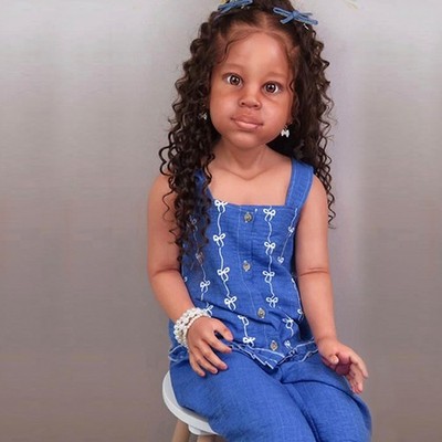 Dark Skin 46'' Painted Reborn Doll DIY Kit Toddler Girl Curly Hair Cloth Body Toy