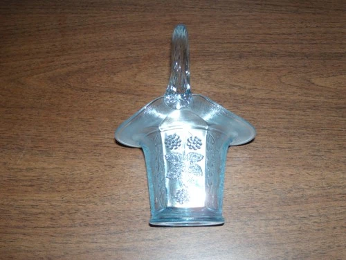 Vintage Fenton Butterflies & Berries Light Blue Opalescent Glass Basket NICE!!!