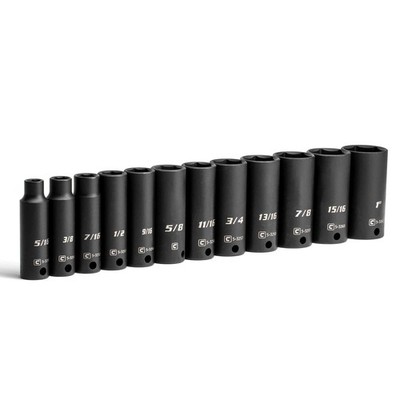 Capri Tools 3/8-Inch Drive Deep Impact Socket Set, SAE, Set / 8 - 25 mm