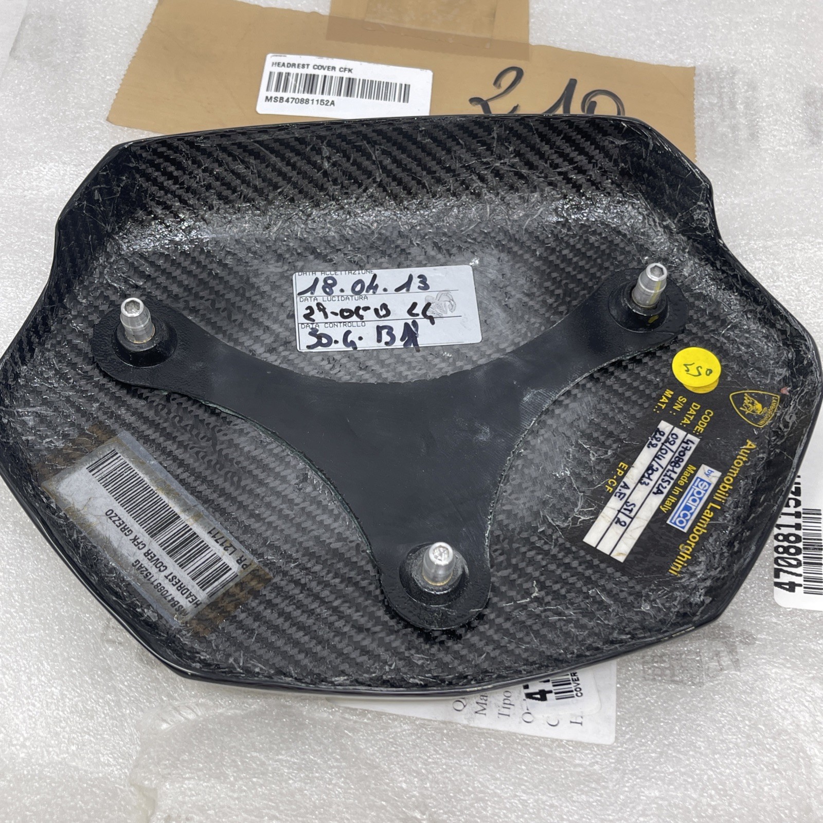 OEM Lamborghini Carbon Fiber Headrest Cover Aventador 470881152A, Has Scratches