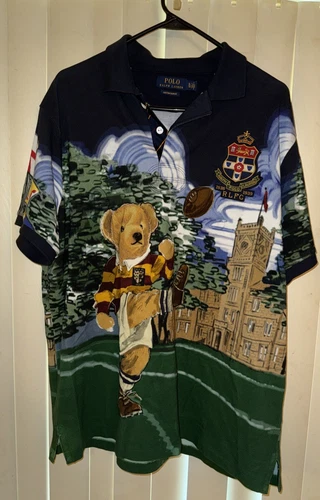 All Over Print Teddy Bear Polo by Polo Ralph Lauren Rugby Shirt Jersey Size XL