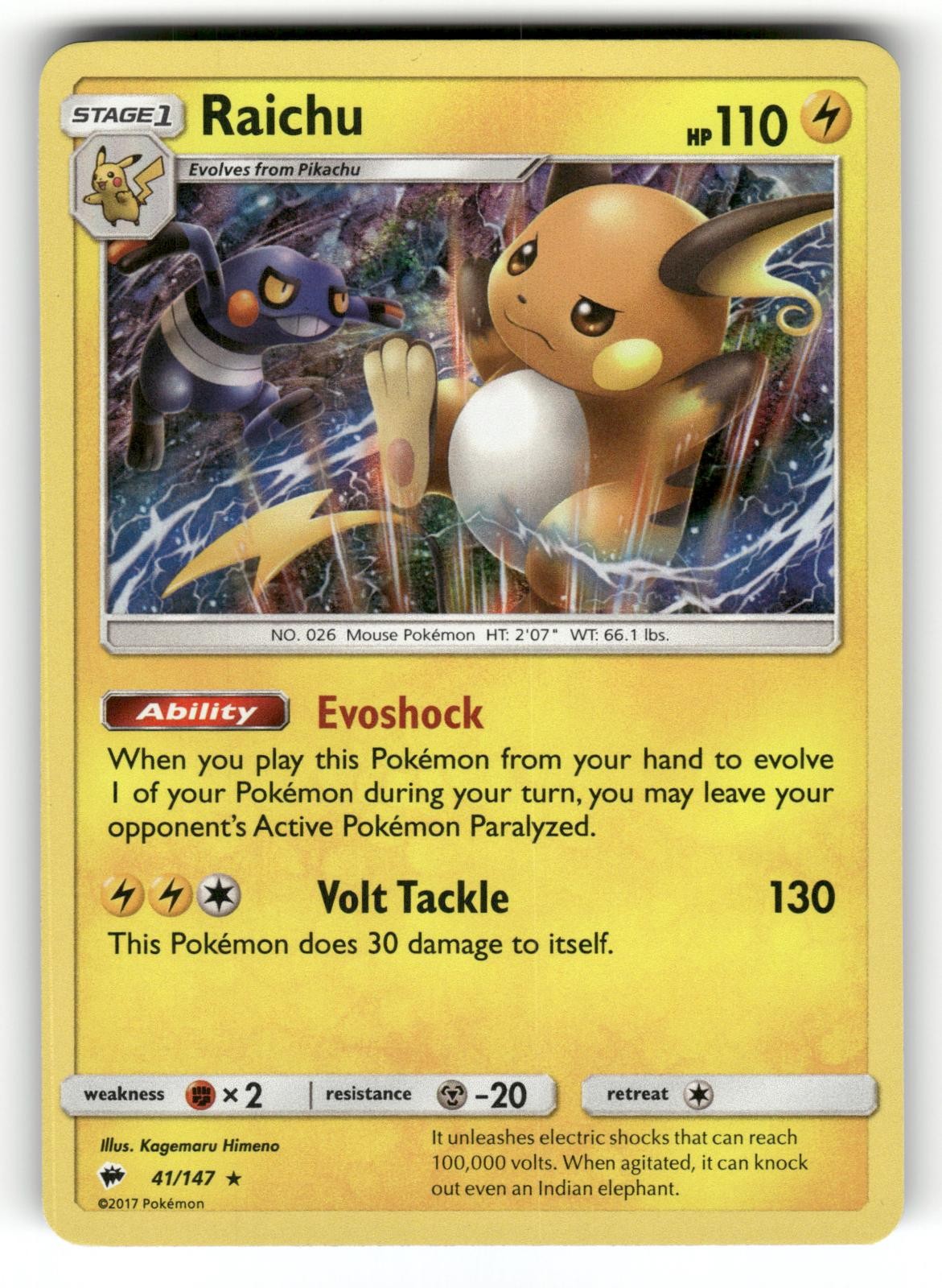 Raichu LP 41/147 Burning Shadows Pokemon Holo Rare