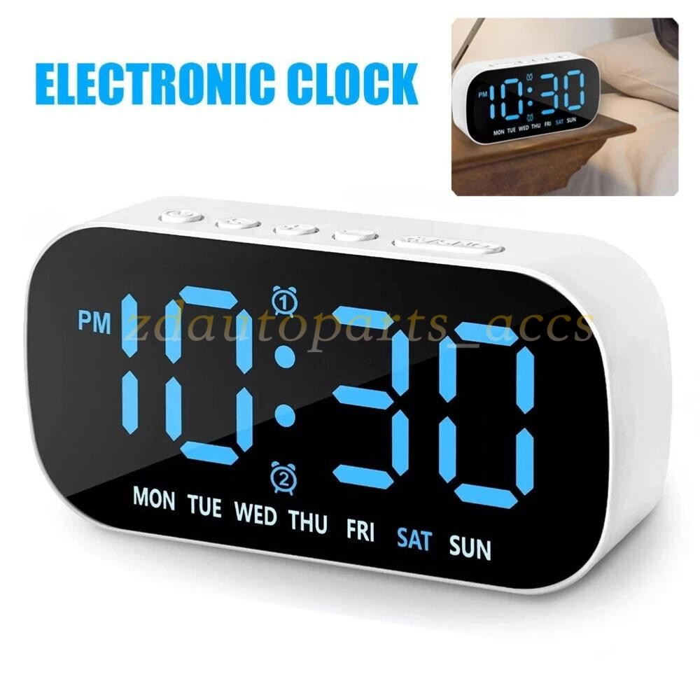 Electric Digital Alarm Clock LED Large Display Battery Backup Snooze Dual Alarm