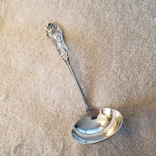 HOLLY by EHH SMITH/NATIONAL silverplate GRAVY LADLE E monogram 7"