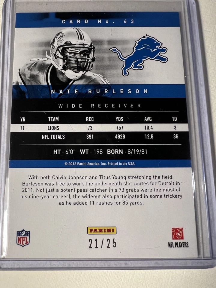 2012 Playoff Prestige Extra Points Green /25 Nate Burleson #63 - Image 3 of 3