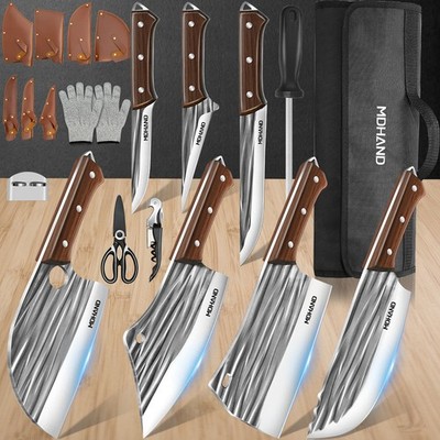 14PCS Knife Block Set Kitchen Knife Set Honing Steel Chef's Knife Carving Knife