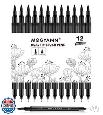 Mogyann Drawing Pens, 12 Pack Dual Brush Pens Black Markers for A