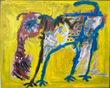 Original acrylic painting of fantasy animal ant eater in Mexican Folk Art style