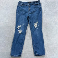 Judy Blue Jeans Womens 15 32 Boyfriend Fit Denim Distressed Button Fly Western