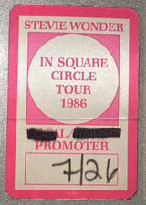 Stevie Wonder Backstage Pass. In Square Circle Tour 1986. Chicago Show. Mint.