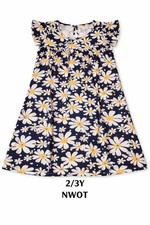 Girls 2/3Y Multicolor Floral A-Line Knee Length Cap Sleeve Button Ruffle Dress