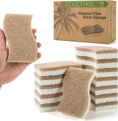 Eco-Friendly Kitchen Sponges for Natural Dish Cleaning - 14 Pack