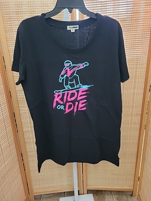 Tipsy Elves Tee Womens Plus SZ 3XL Ride or Die Black Short Sleeve Graphic 