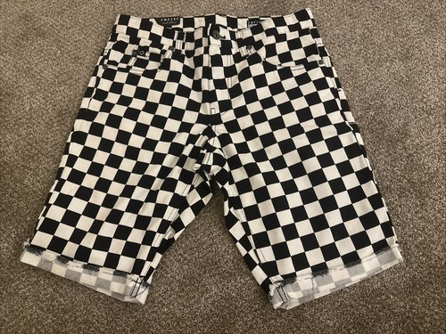 Black And White Checkered Denim Shorts Sz 32 Empyre Slim NWT Skater Ska Punk
